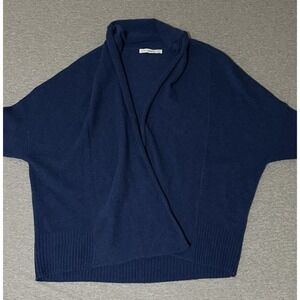 Subtle Luxury Women 100% Cashmere cardigan open front Sweater S/M blue Preppy